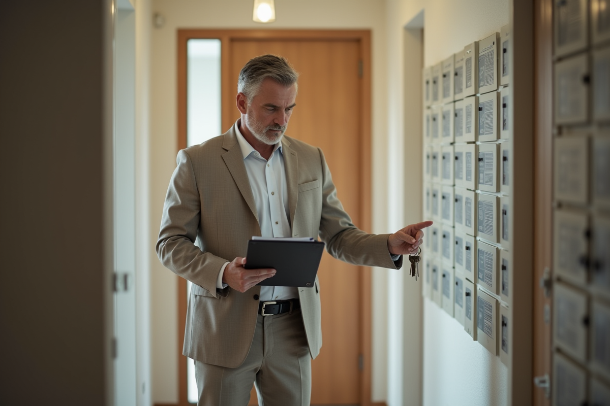 Agent immobilier avec clés dans un couloir d