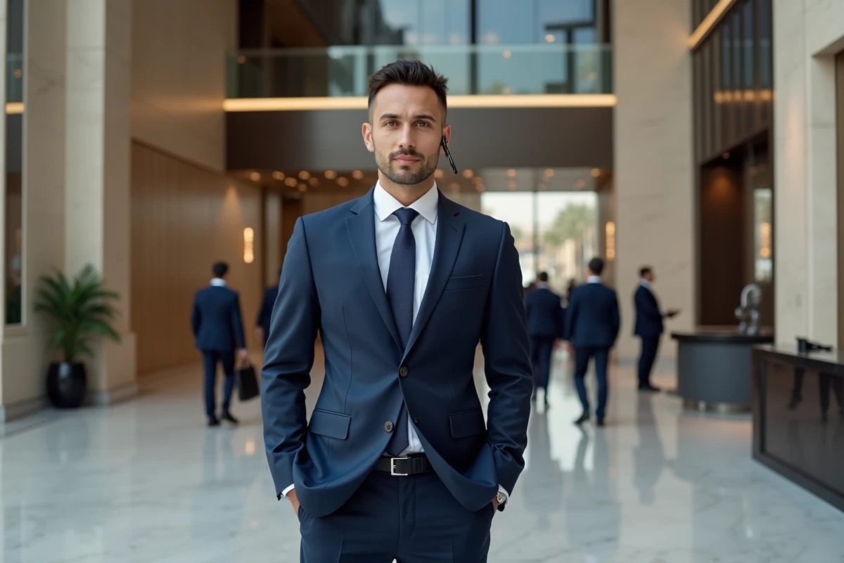 Agent de securite professionnel dans l atrium d Almas Tower
