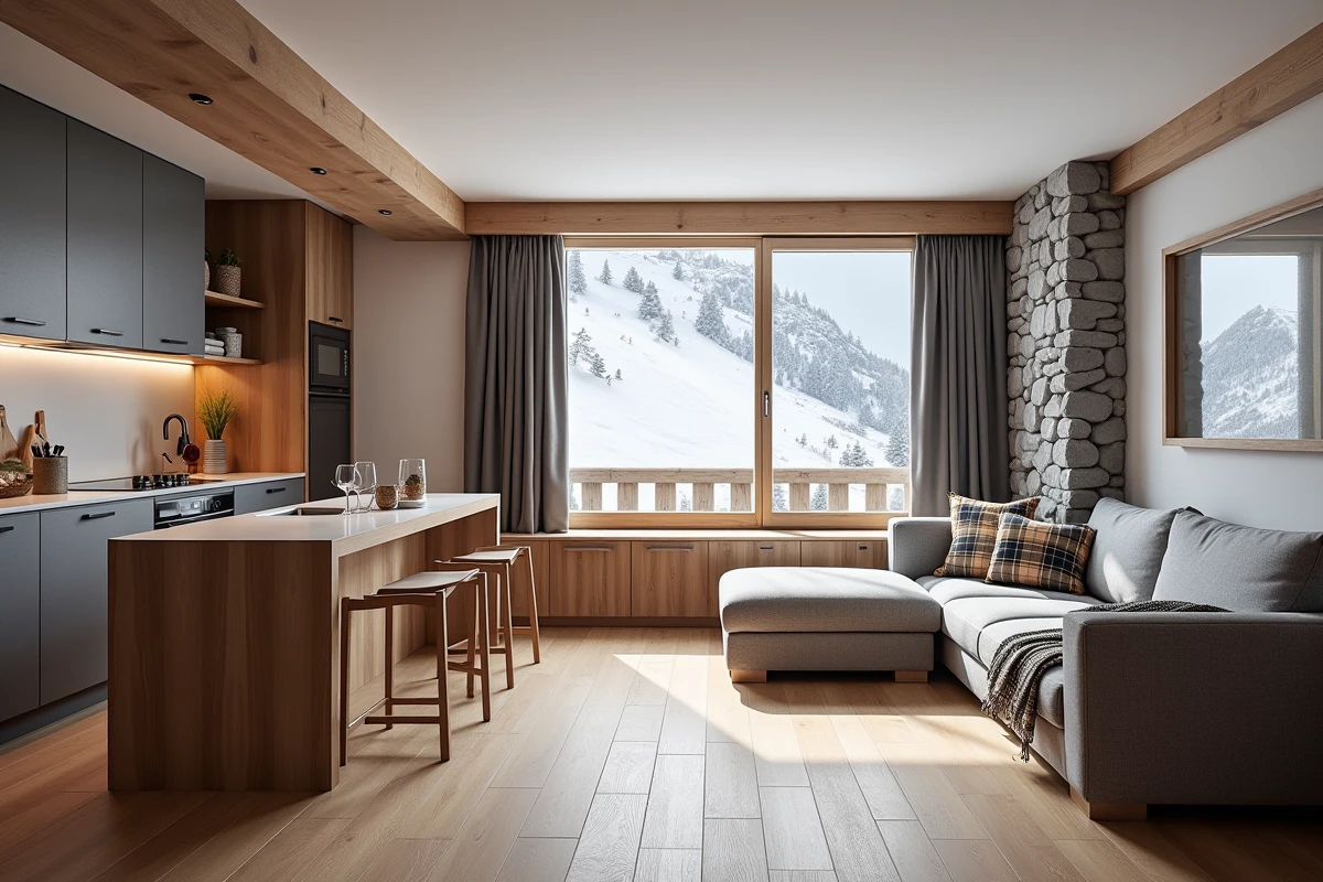 Appartement de ski moderne et meublé aux Menuires avec vue panoramique sur le domaine skiable des Trois Vallées