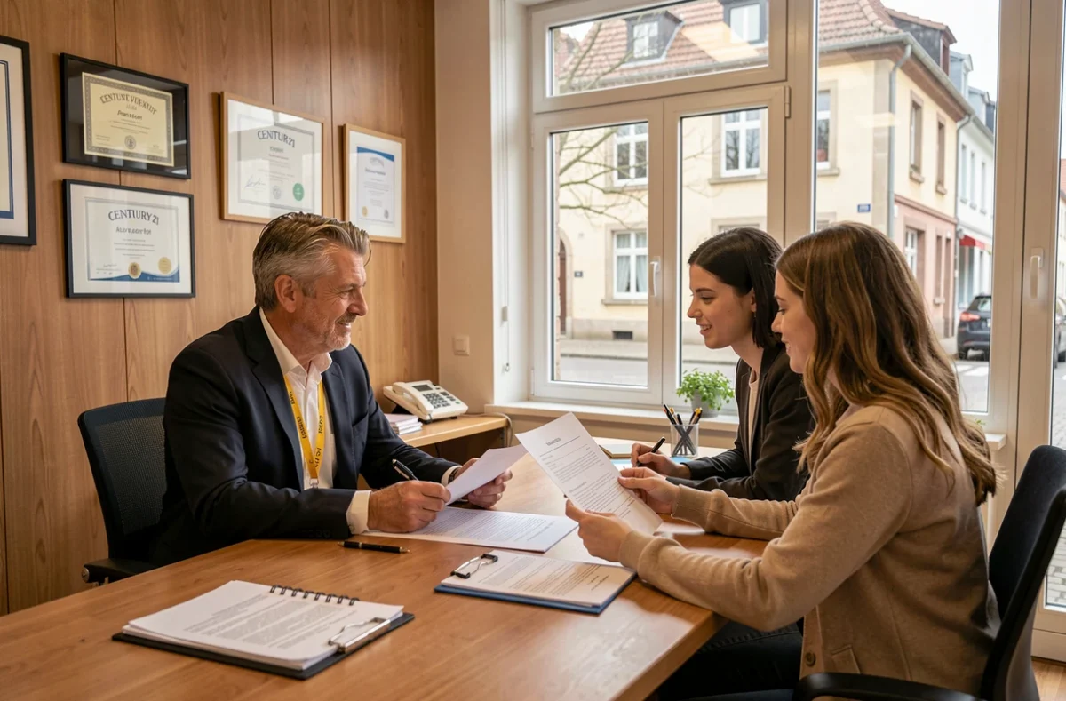 Conseiller Century 21 Immobilière Weibel accompagnant un couple pour la gestion locative dans le Bas-Rhin