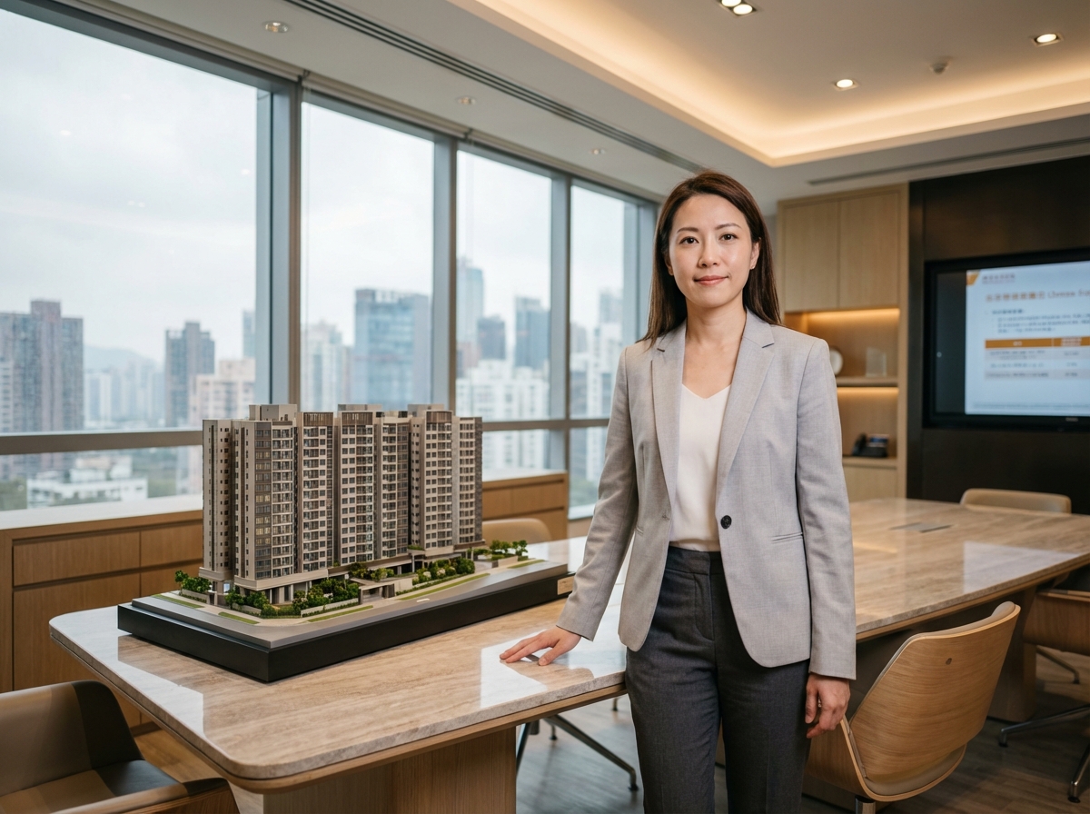 Consultante immobilière avec maquette de bâtiment