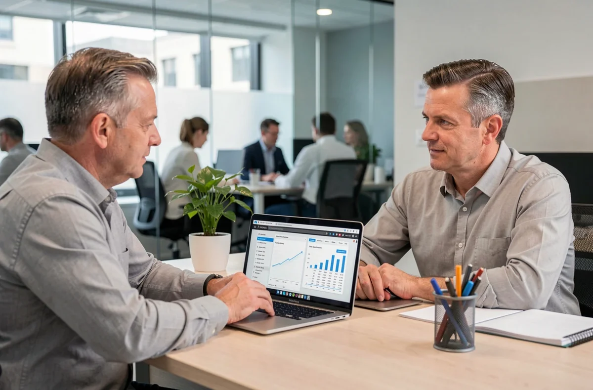 Homme consultant un conseiller en assurance habitation dans un bureau moderne
