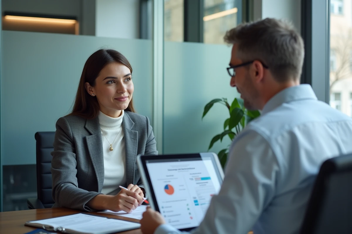Femme consultant un conseiller bancaire pour optimiser son financement PSLA à Toulouse