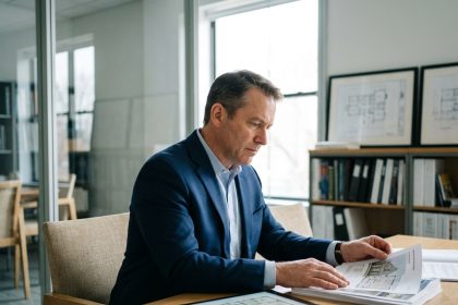 Expert immobilier en bureau moderne avec documents