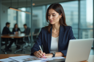Femme d'affaires en réunion dans un bureau moderne