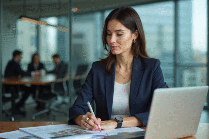 Femme d'affaires en réunion dans un bureau moderne