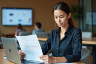Jeune femme professionnelle consulte un calendrier de réservation