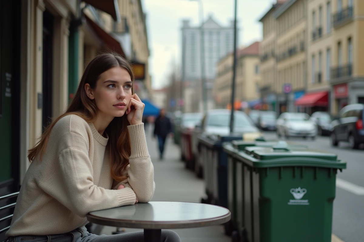 Jeune femme assise dans un café de Conflans Sainte Honorine