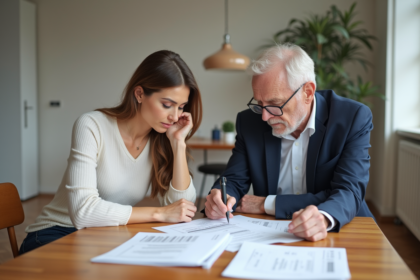 Femme d'âge moyen et homme âgé étudiant des factures de rénovation