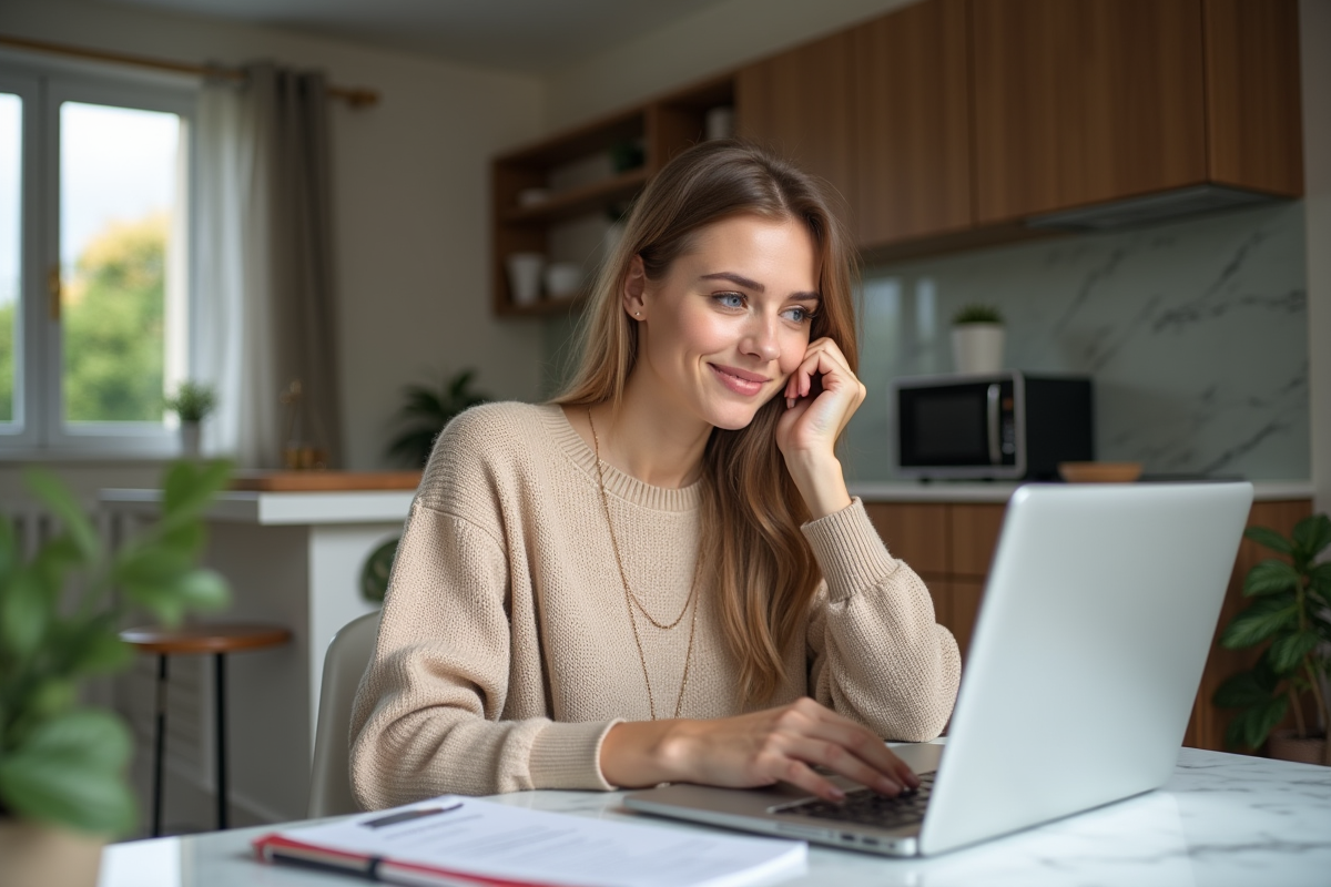Jeune femme remplissant des formulaires fiscaux à la maison