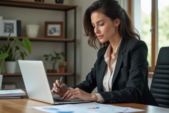 Femme professionnelle analysant des graphiques de taux de mortgage