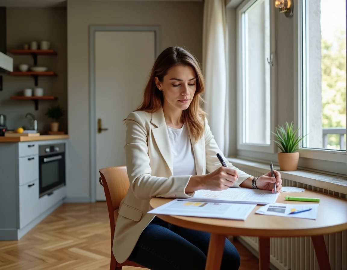 Femme lisant un diagnostic de performance énergétique DPE lors d'une transaction immobilière