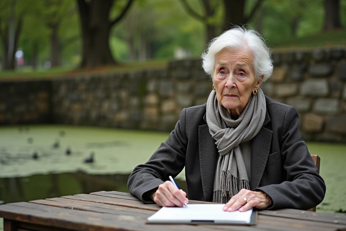 Femme âgée examinant des documents près d
