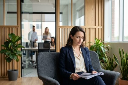 Femme professionnelle en réunion dans un bureau moderne