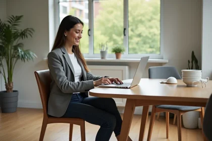 Femme professionnelle en blazer examine des données immobilières