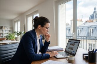 Femme d'affaires à Paris dans un bureau moderne