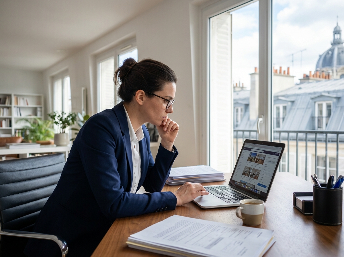 Femme d'affaires à Paris dans un bureau moderne