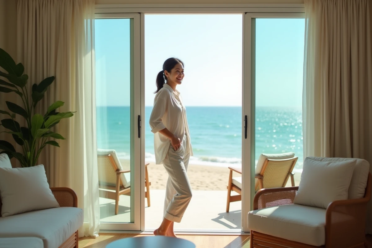 Femme thaïlandaise souriante ouvrant la porte d