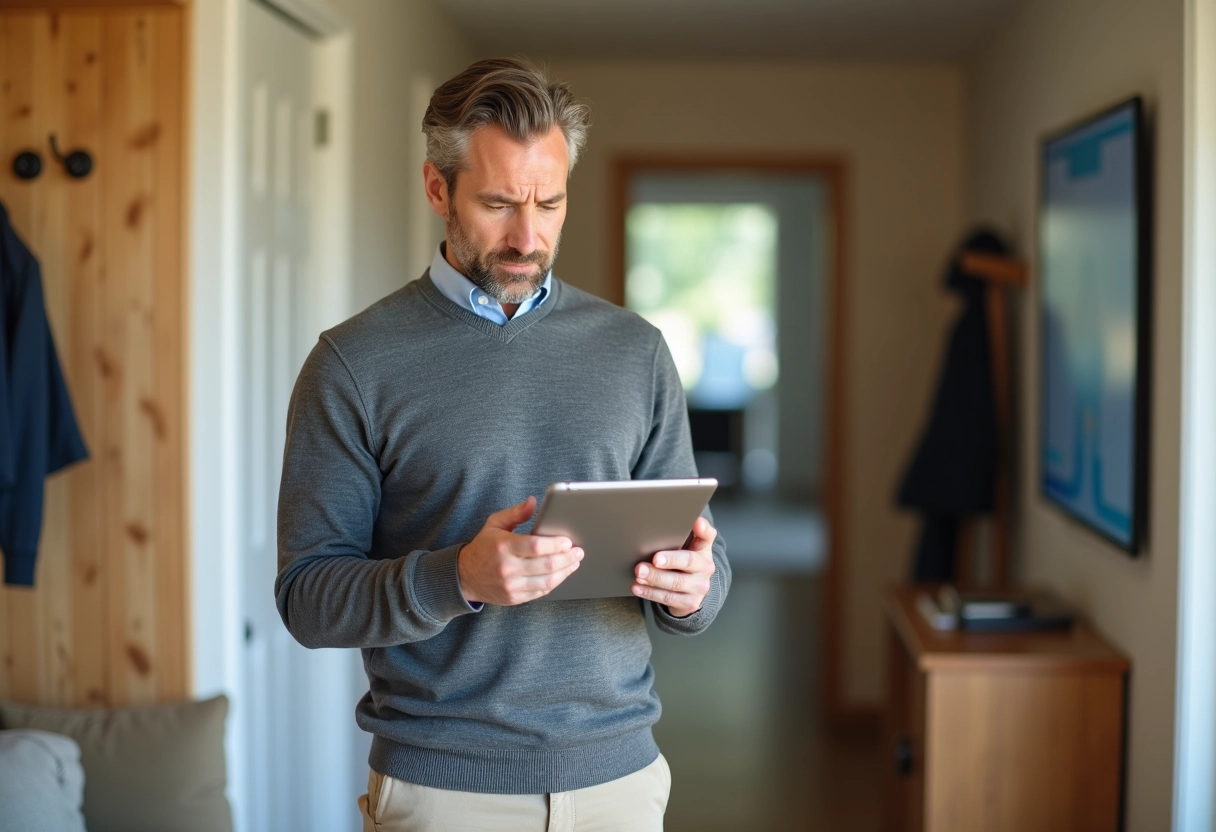 Homme gestionnaire immobilier vérifie des réservations sur tablette