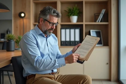 Gestionnaire immobilier avec tablette dans un appartement