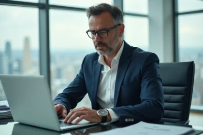 Homme d'affaires en costume dans un bureau moderne