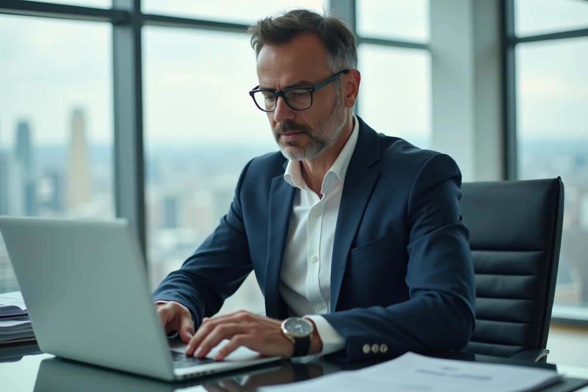 Homme d'affaires en costume dans un bureau moderne
