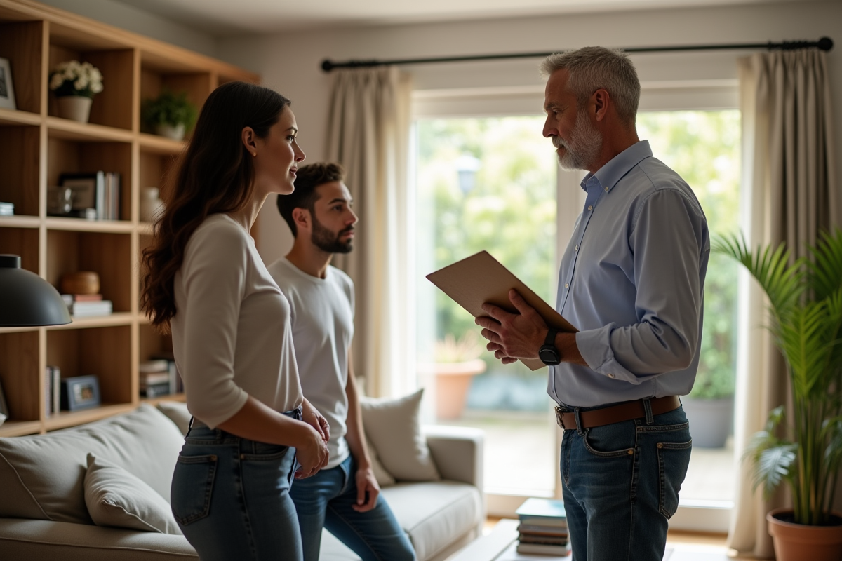 Homme d affaires discutant avec un couple dans le salon