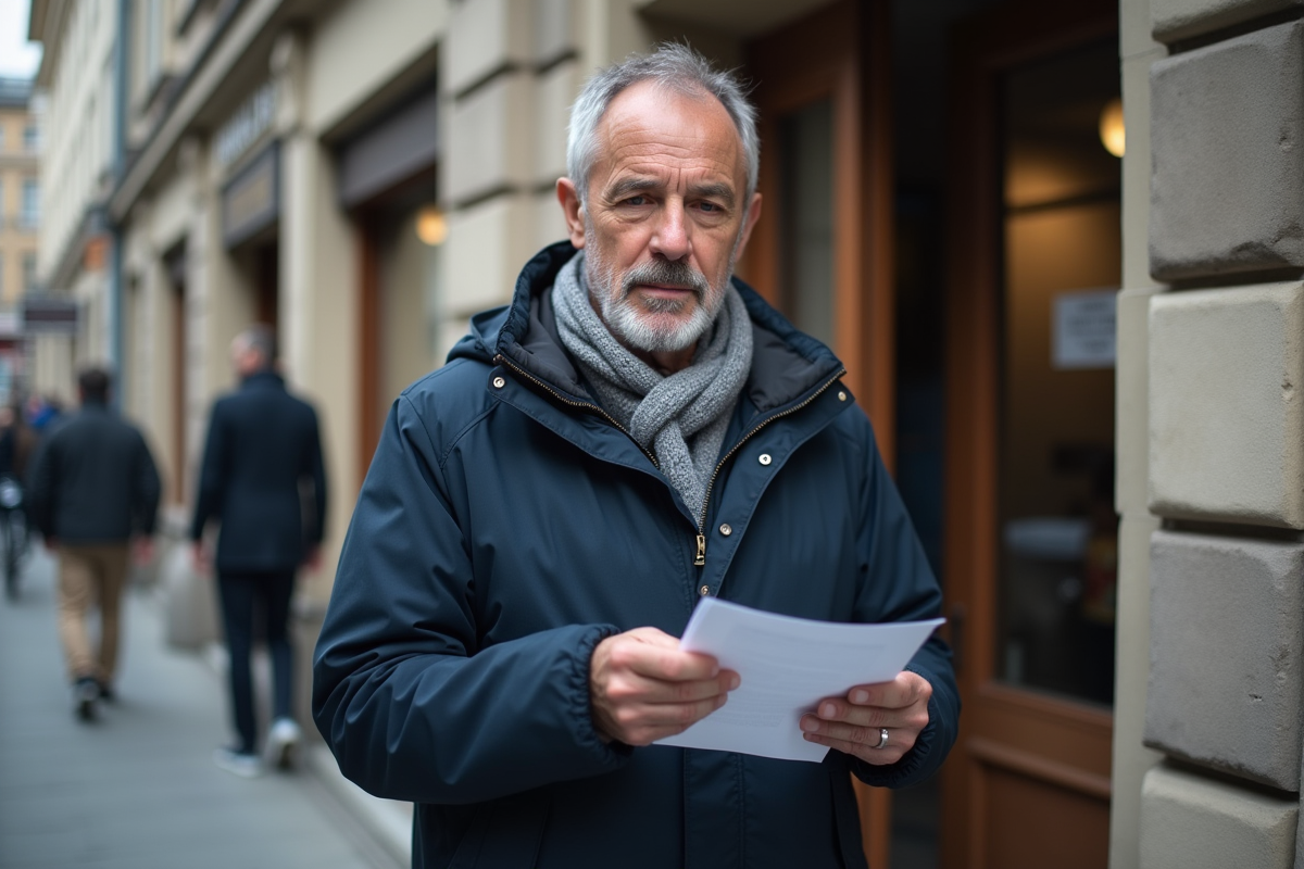 Homme dehors examinant des documents de logement