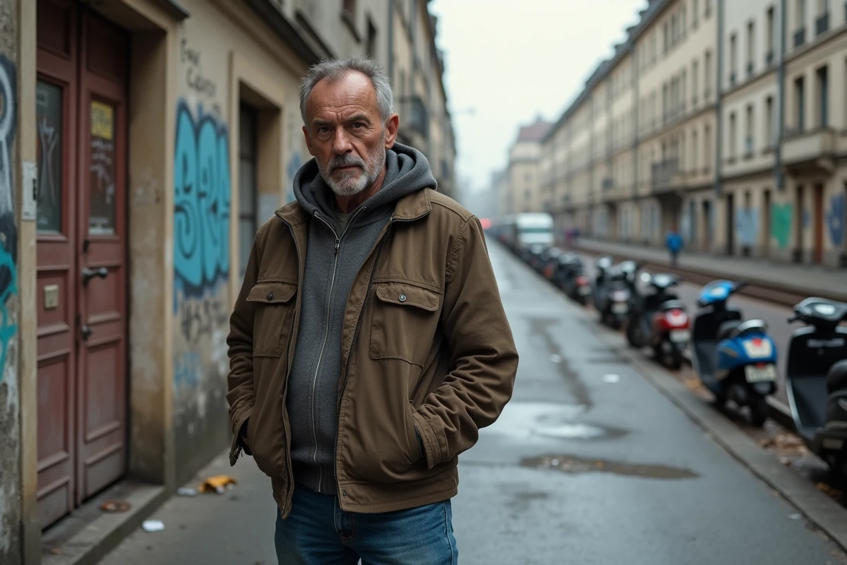 Homme d'âge moyen dans un quartier urbain de Conflans