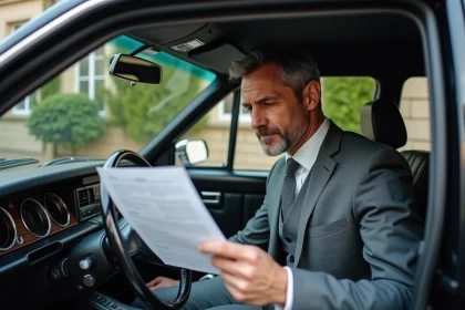 Notaire en costume dans une voiture à Limoges