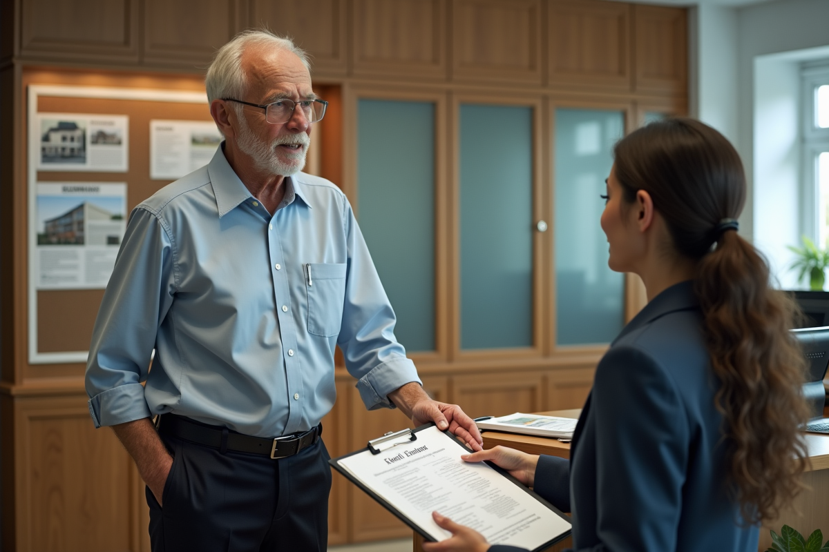 Homme remettant un contrat d electricite à une professionnelle