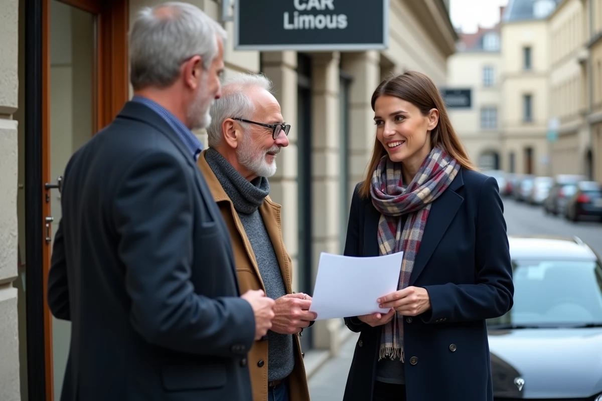 Jeune femme remettant des papiers à un couple à Limoges